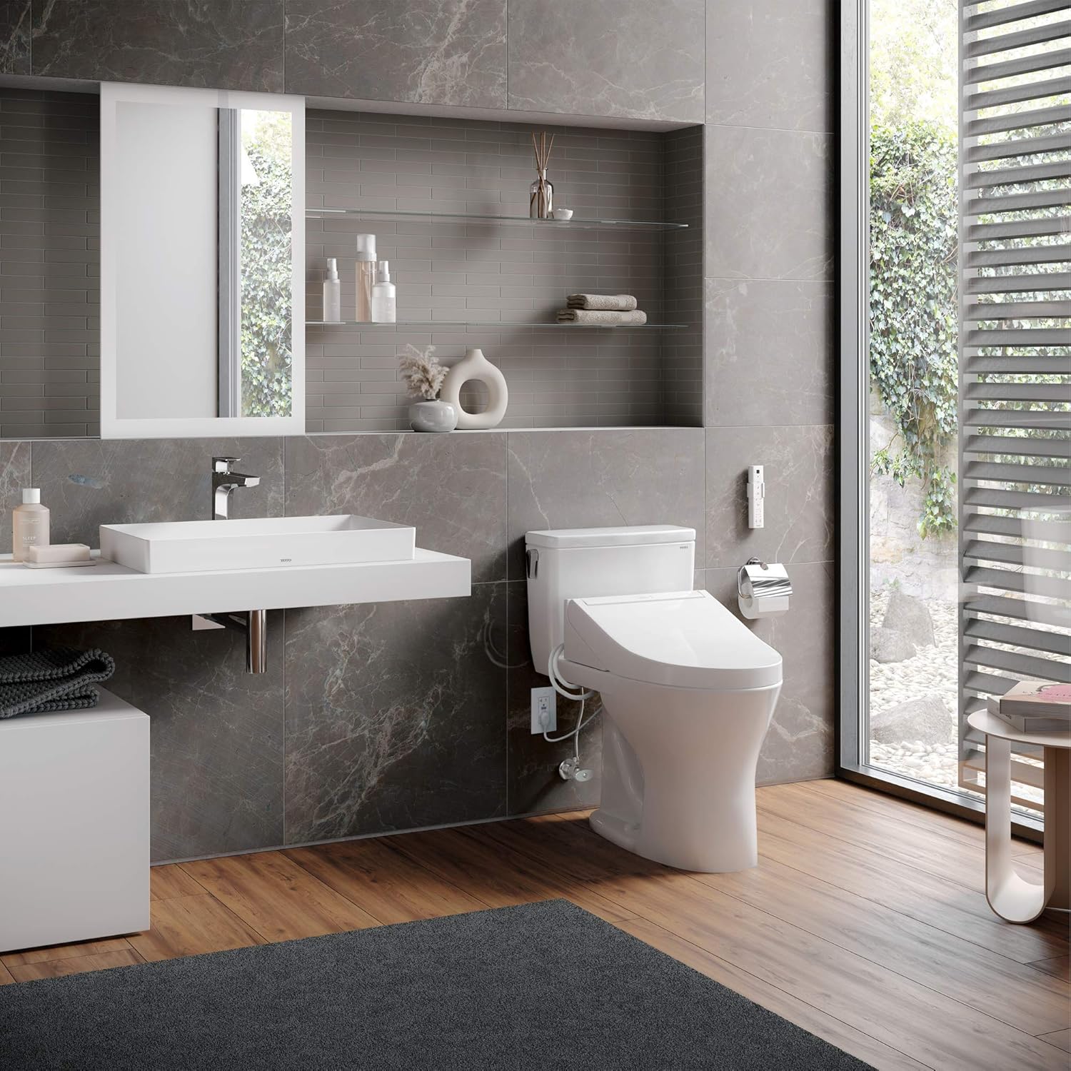 TOTO WASHLET C5 - Asiento de inodoro electrónico para bidé con limpieza PREMIST y EWATER+, alargado, algodón blanco, SW3084#01