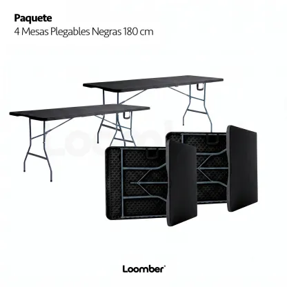 Paquete de 4 Mesas Plegables Blancas 180 cm para Eventos y Fiestas Cómodas y Prácticas