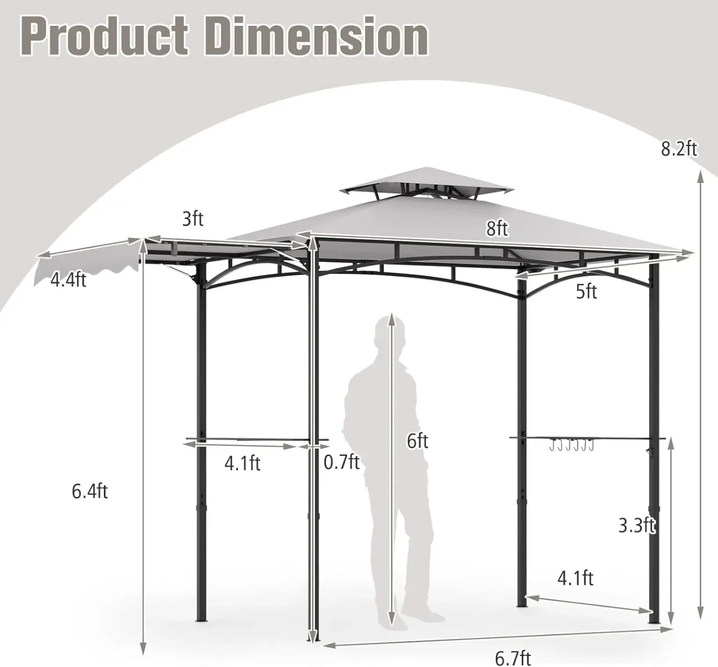 [Regalo para el Día de la Madre] Cenador para Parrilla con Toldo Lateral — Cenador de 2 Niveles para Barbacoa con Estantes, Ganchos Colgantes y Abrebotellas — Toldo Exterior para Parrilla (Ideal para Patio Trasero, Jardín o Zona de Piscina)