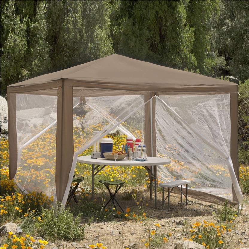 Toldo de restaurante color topo con mosquitera apto para terraza exterior patio 3 x 3 m