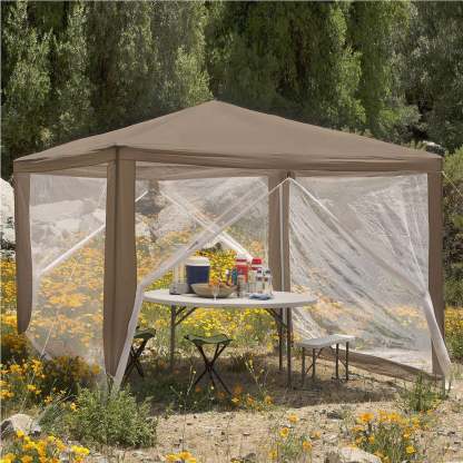 Toldo de restaurante color topo con mosquitera apto para terraza exterior patio 3 x 3 m