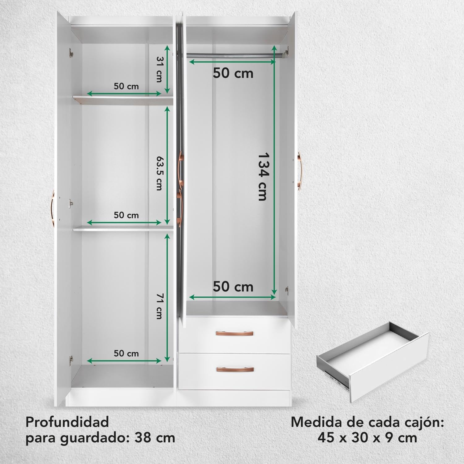 Kingshouse | Ropero De 6 Puertas con 2 Cajones – Color Café – Barra para Colgar – Estructura MDP – Mueble Organizador De Ropa – Armario para Casa, Recámara y Hogar