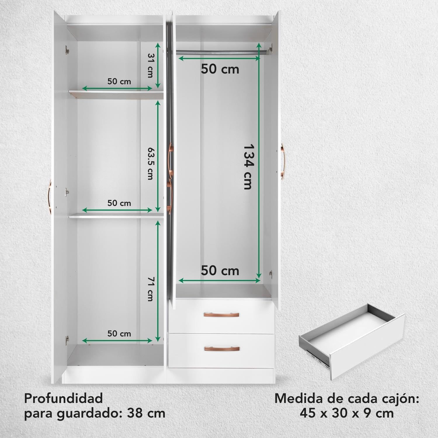 Kingshouse | Ropero De 6 Puertas con 2 Cajones – Color Café – Barra para Colgar – Estructura MDP – Mueble Organizador De Ropa – Armario para Casa, Recámara y Hogar