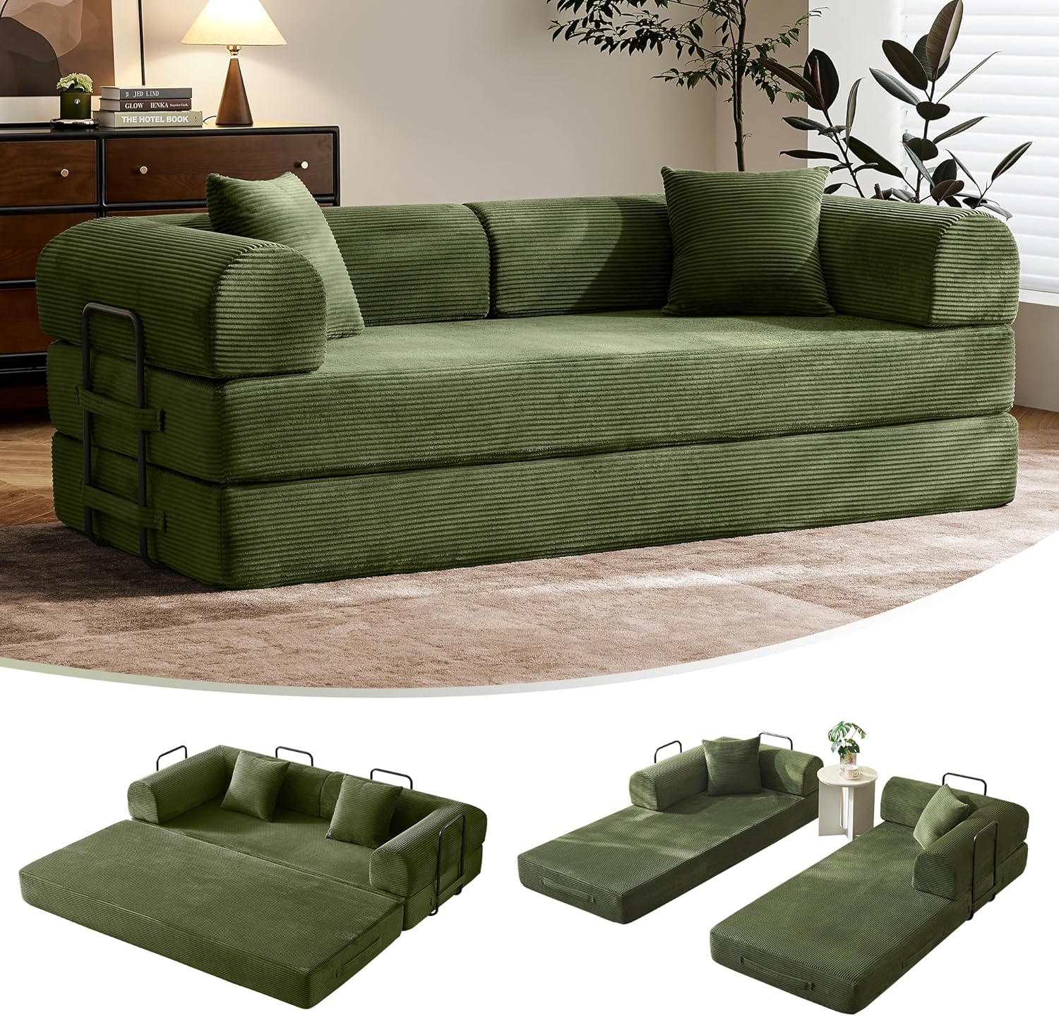 🛋️ Sofá Cama Convertible 79 Pulgadas, Diseño Deshuesado, Mueble Multifuncional para Sala de Estar, Colores Beige y Blanco