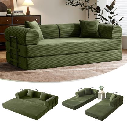 🛋️ Sofá Cama Convertible 79 Pulgadas, Diseño Deshuesado, Mueble Multifuncional para Sala de Estar, Colores Beige y Blanco