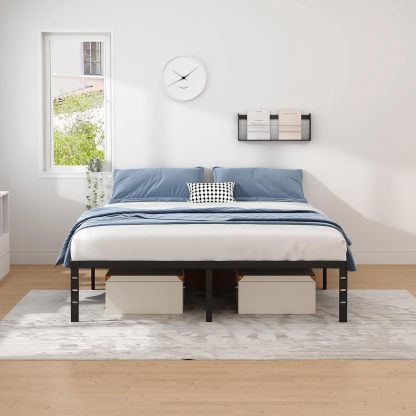 New Jeto Marco de cama de metal con espacio de almacenamiento debajo de la cama, plataforma sencilla y atmosférica, resistente y duradero, tamaño queen, adecuado para recámara