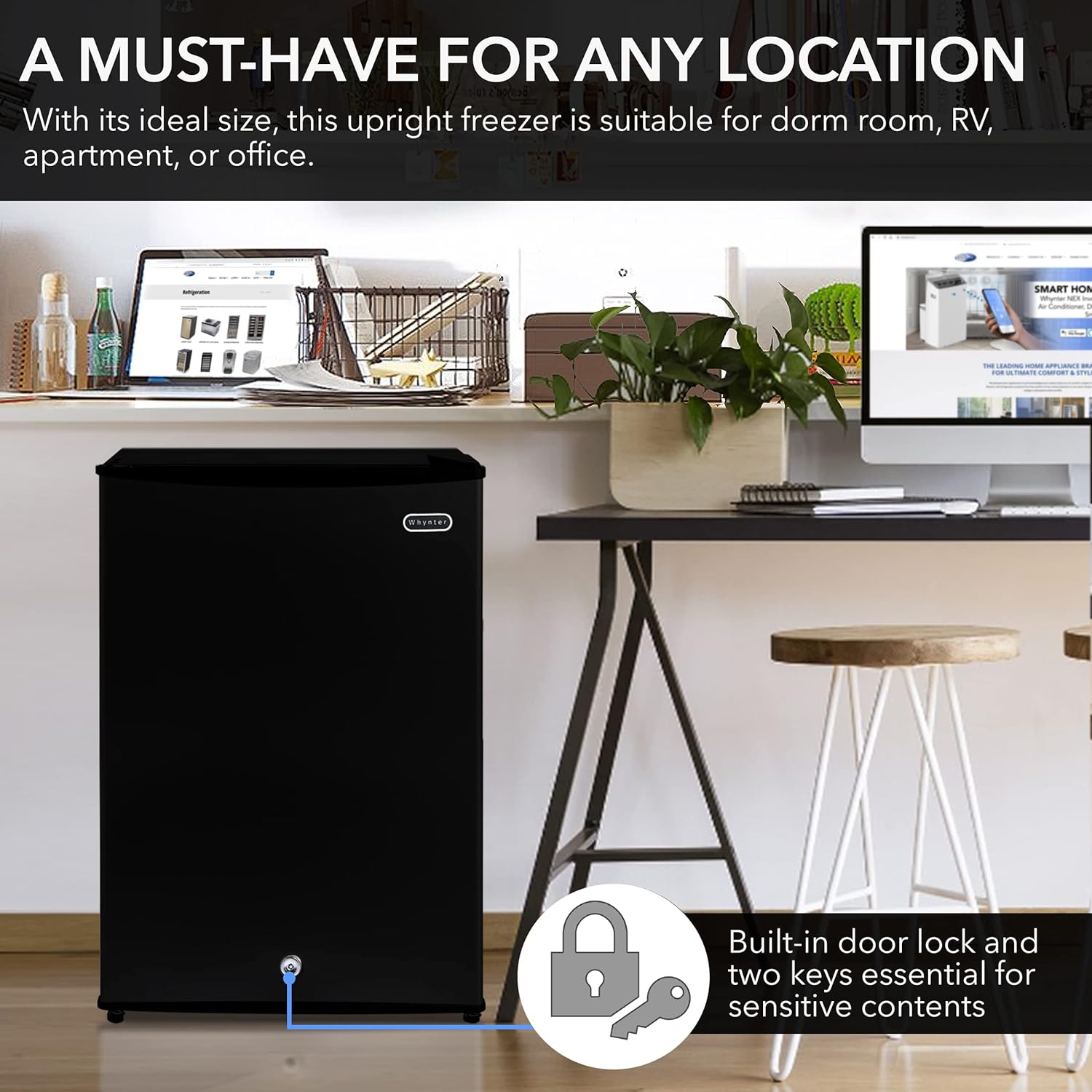 Whynter CUF-110B Energy Star Congelador vertical de 1.1 pies cúbicos con cerradura, negro  