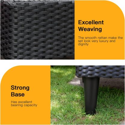 FDW - Juego de 4 muebles para exteriores, juego de conversación de mimbre con silla de ratán, mesa de centro para exteriores, interiores, jardín, patio, porche, terraza, balcón, cojines de mimbre