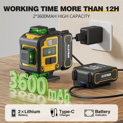 📐🎁Nivel Láser Alloyman 4D 16 Líneas Verdes, Autonivelante 4x360°, Incluye Trípode y 2 Baterías de Litio, para Azulejos, Colgar Cuadros y Reformas de Interiores, Excelente Regalo para Navidad y Año Nuevo