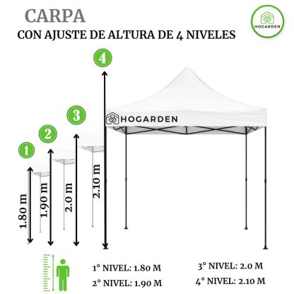 Carpa Plegable, 2x2 m, Acero Inoxidable, Impermeable, ProtecciÃ³n UV 99%, Altura Ajustable 4 Niveles, Variedad de Colores (Blanco)