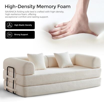 🛋️ Sofá Cama Convertible 79 Pulgadas, Diseño Deshuesado, Mueble Multifuncional para Sala de Estar, Colores Beige y Blanco