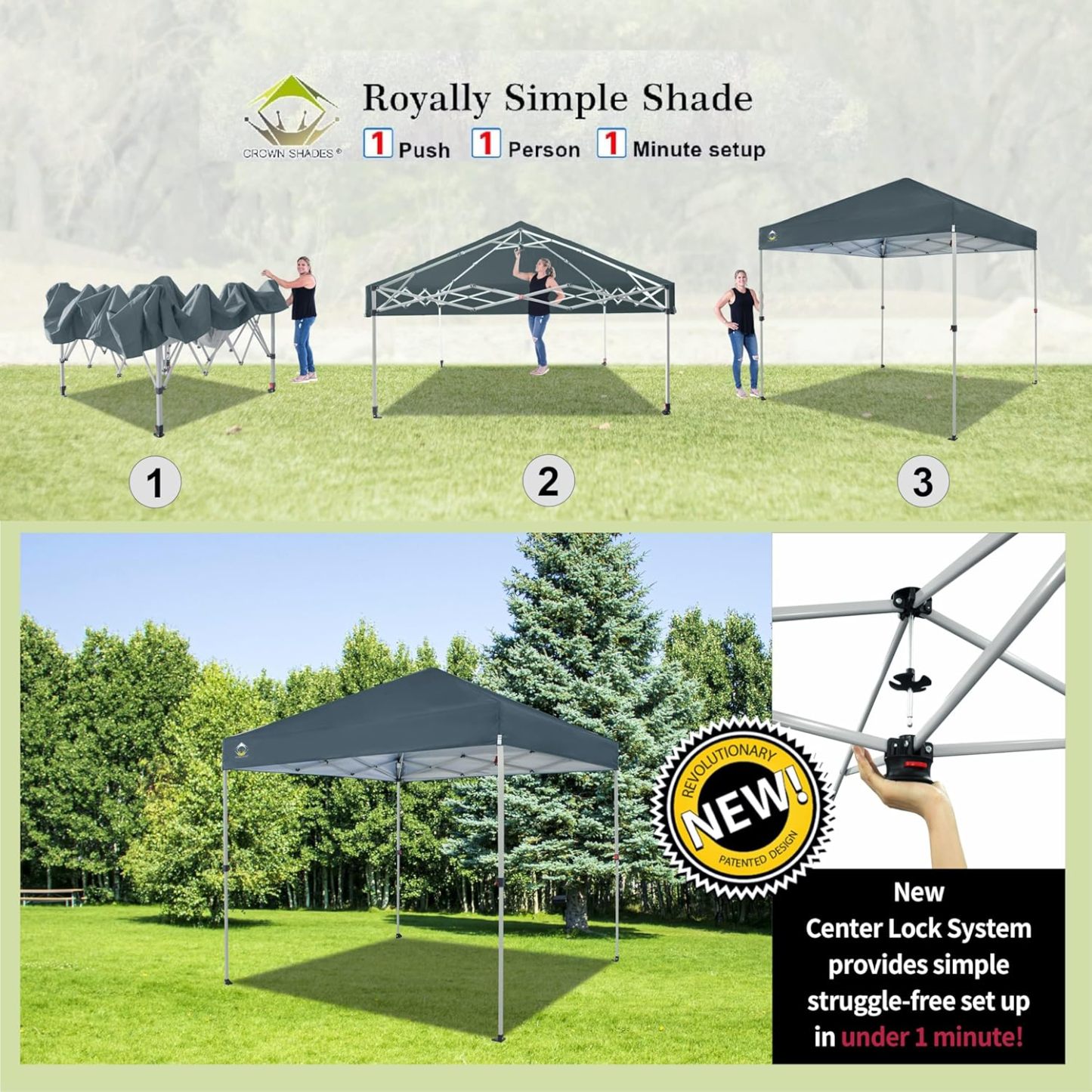 CROWN SHADES - Toldo desplegable para la Playa, fácil de armar, para el Aire Libre, Eventos, Fiestas, Campamento, Cubierta STO-N-Go, Parte Superior recubierta de Plata, 10 x 10 Pulgadas, Blanco
