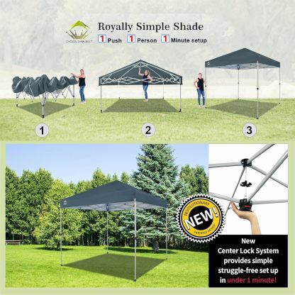 CROWN SHADES - Toldo desplegable para la Playa, fácil de armar, para el Aire Libre, Eventos, Fiestas, Campamento, Cubierta STO-N-Go, Parte Superior recubierta de Plata, 10 x 10 Pulgadas, Blanco