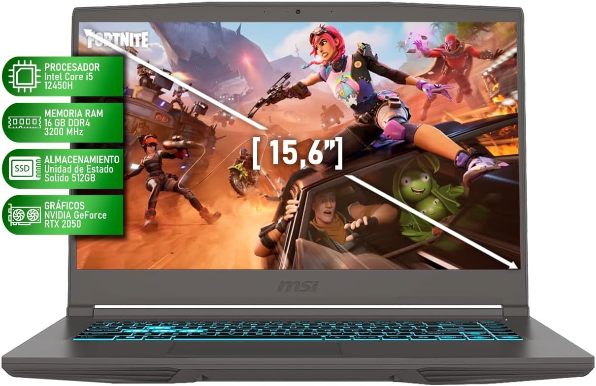 MSI Laptop Gamer Thin 15 NVIDIA GeForce RTX 2050 Intel Core I5 12450H 16GB RAM 512GB SSD 15.6" 144Hz Windows 11 Home Teclado en Español