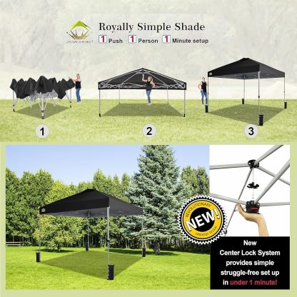 CROWN SHADES - Toldo desplegable para la Playa, fácil de armar, para el Aire Libre, Eventos, Fiestas, Campamento, Cubierta STO-N-Go, Parte Superior recubierta de Plata, 10 x 10 Pulgadas, Blanco