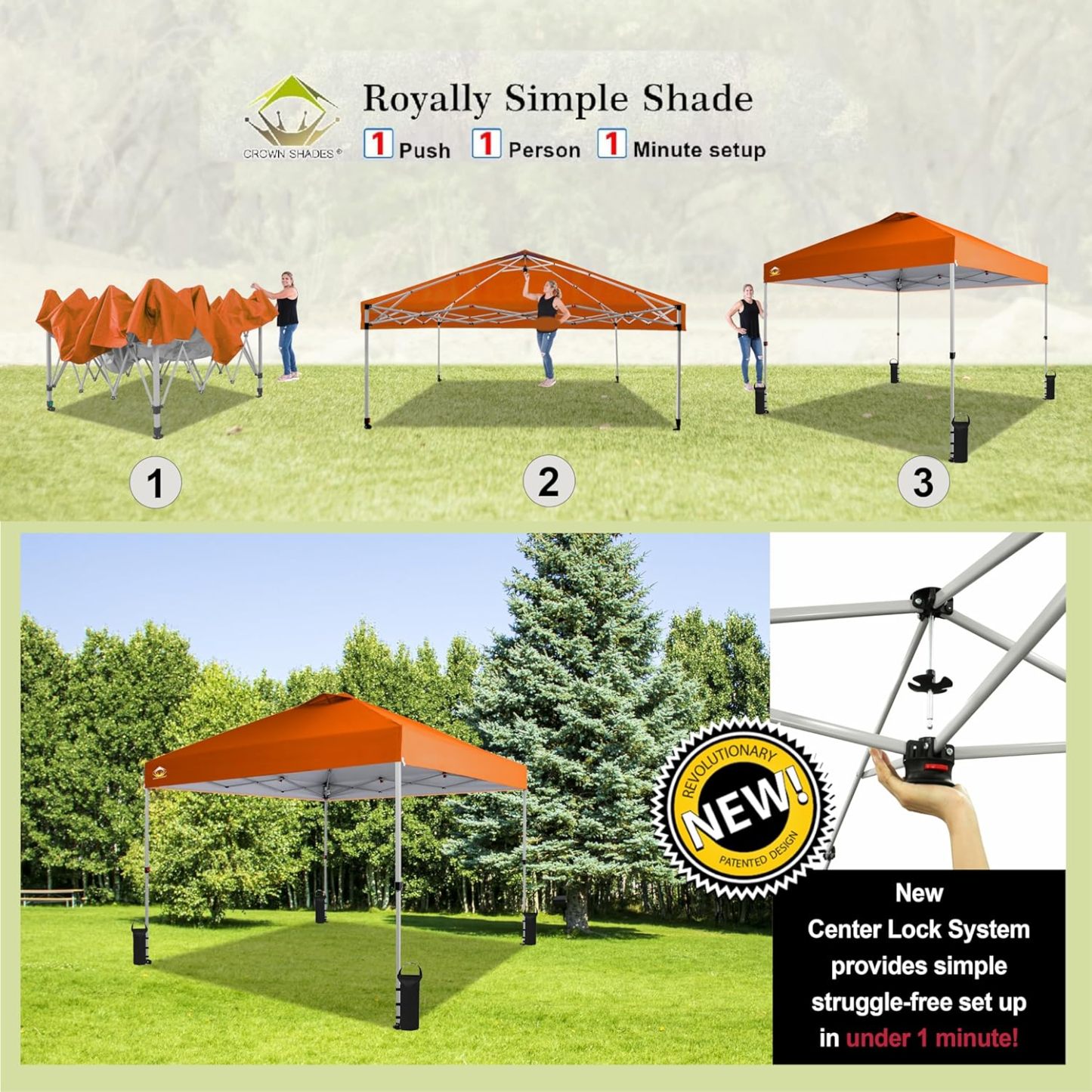 CROWN SHADES - Toldo desplegable para la Playa, fácil de armar, para el Aire Libre, Eventos, Fiestas, Campamento, Cubierta STO-N-Go, Parte Superior recubierta de Plata, 10 x 10 Pulgadas, Blanco