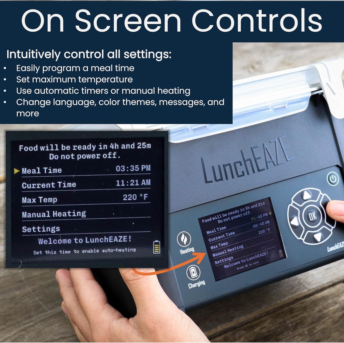 LunchEAZE Pro - Fiambrera térmica inalámbrica, alimentada con pilas, capacidad de 4 tazas, 250 °F máximo, calefacción programada automática, bolsa aislada incluida para comidas calientes en cualquier