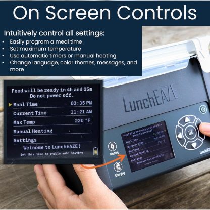 LunchEAZE Pro - Fiambrera térmica inalámbrica, alimentada con pilas, capacidad de 4 tazas, 250 °F máximo, calefacción programada automática, bolsa aislada incluida para comidas calientes en cualquier
