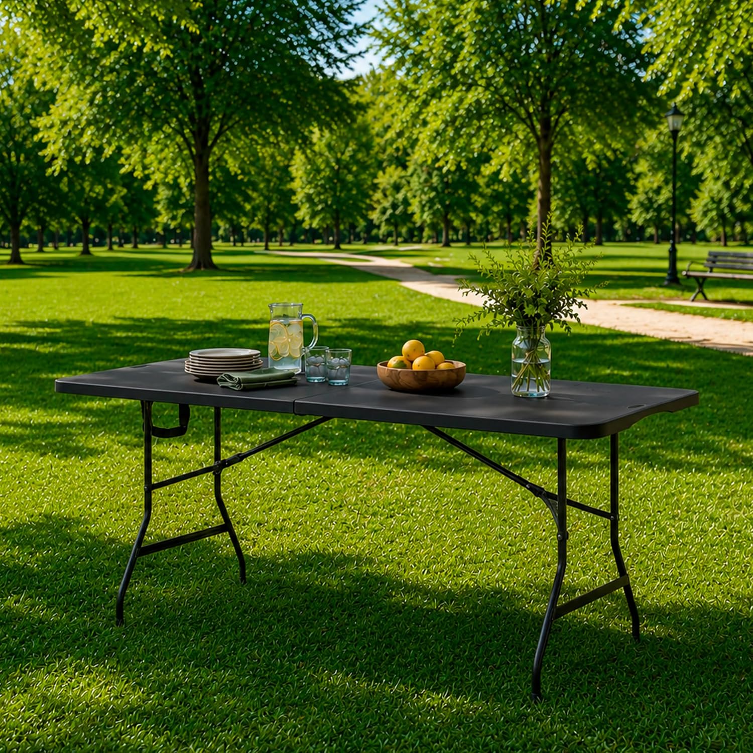 Paquete de 2 Mesas Plegables Negras 180 cm | Mesas de Plástico Resistente Uso Rudo | Ideales para Eventos, Jardín, Negocio y Hogar | Fácil Almacenamiento