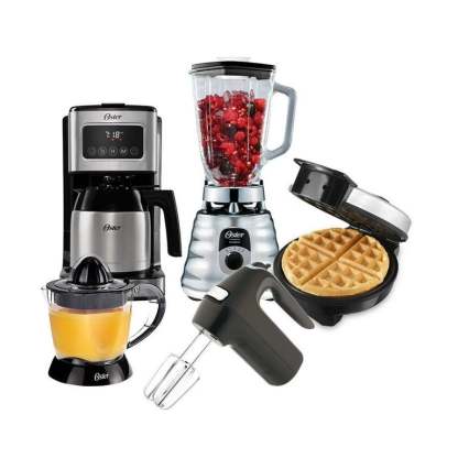 Combo Oster 5 Elementos licuadora, Cafetera, batidora, wafflera y exprimidor de jugos Negro con Plata