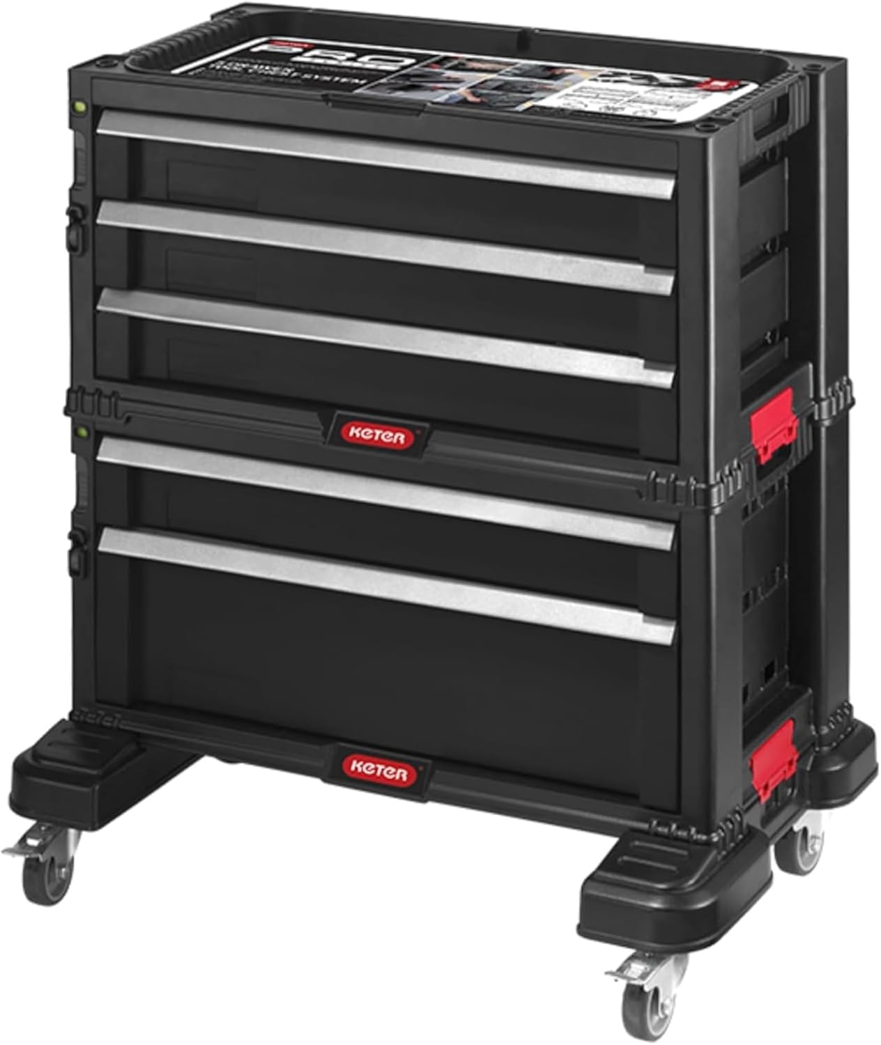 KETER Caja de Herramientas con 5 Cajones y Sistema de Bloqueo, Estructura Modular, Perfecto Organizador para Herramientas, Color Negro
