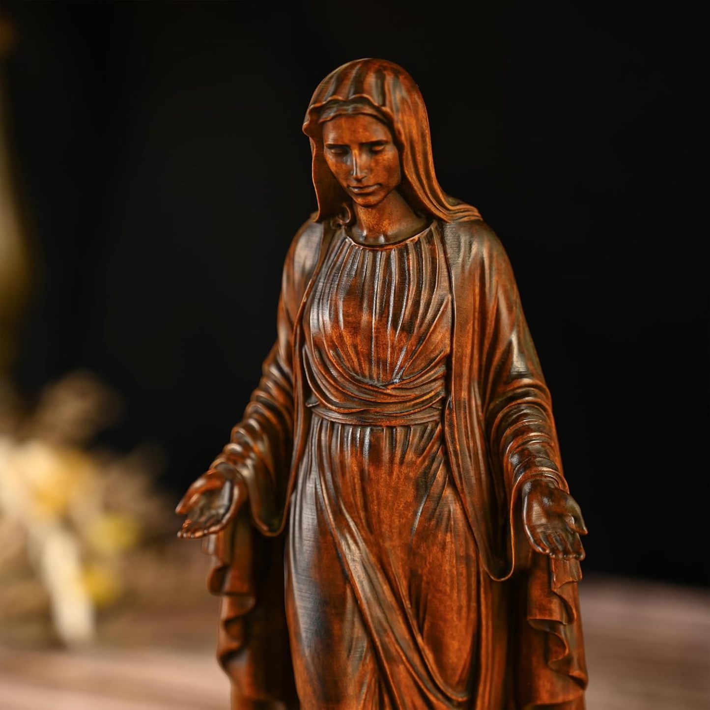 BGCOPPER - Estatua de madera de Virgen María, adorno de figura virgen católica, regalo religioso para decoración del hogar, Navidad, 8.6 pulgadas