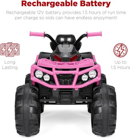 Best Choice Products 12V ATV eléctrico para niños de 4 ruedas con audio Bluetooth, velocidad máxima de 3.7 mph, neumáticos con banda de rodadura, faros LED, radio, color negro