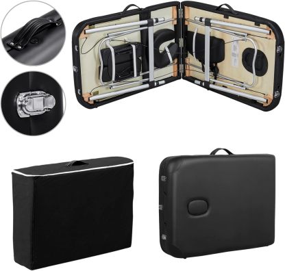 Yaheetech - Mesas de Masaje portátil para Tatuaje, Cama Ajustable de Aluminio, 3 Camas de SPA Plegables con Bolsa no Tejida, 24 Pulgadas de Ancho, Color Negro