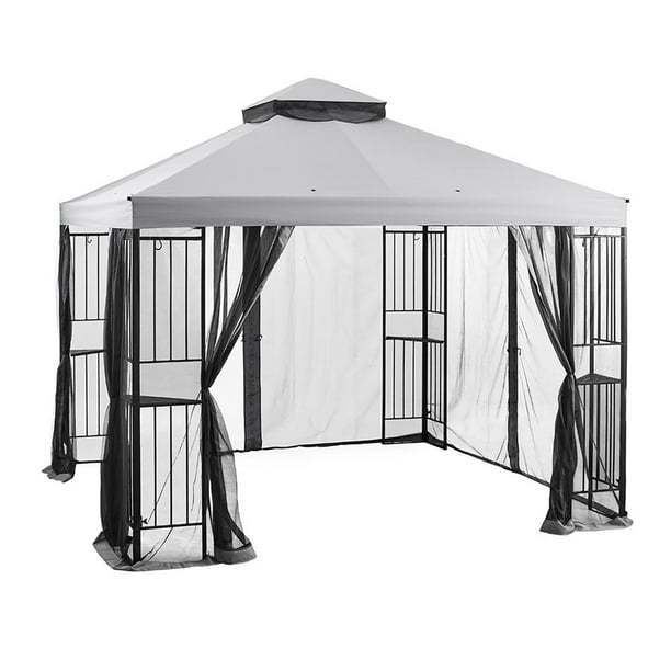 Toldo Gazebo con Cortinas y Mosquitero Gris 3x3 m