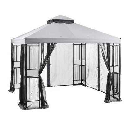 Toldo  Gazebo con Cortinas y Mosquitero Gris 3x3 m
