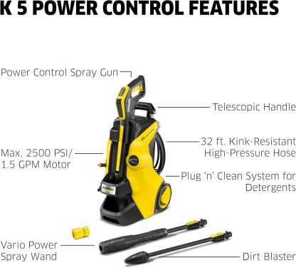 Kärcher K 2 Power Control MAX 2000 PSI Lavadora a presión eléctrica con 2 Varillas de pulverización y Manguera de 26 pies, 1.45 GPM