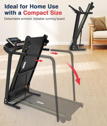 Redliro - Cinta de correr para caminar con pasamanos largos para equilibrio, mÃ¡quina de ejercicio de recuperaciÃ³n de fitness, plegable para uso domÃ©stico con soporte para telÃ©fono y taza