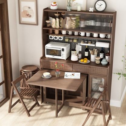 Gabinete de cocina con mesa de comedor de doble hoja abatible y 4 sillas plegables