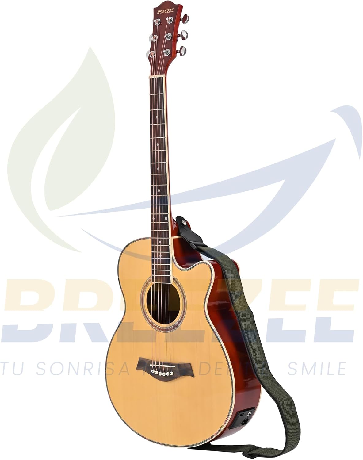 BREEZEE Guitarra Electroacústica de 40” Diseñada sobre Abeto, Merbau, Okume y Palisandro. Acabado de Barniz en Pulverización, Incluye Set de Accesorios Completo para Principiante