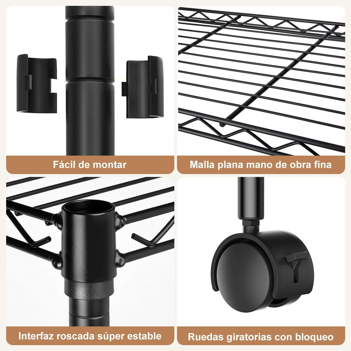 MXLENOBLE Estante de 5 repisas, Estantería de Almacenamiento Ajustable de estantes, Resistente en Ruedas de 4 Pulgadas, Estante Organizador de Metal, Cromado (IC085-B)