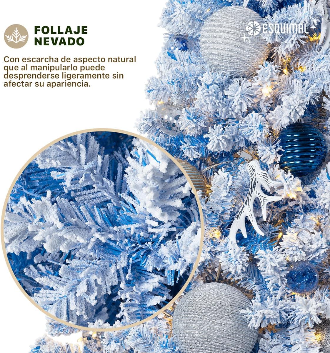 ESQUIMAL Árbol de Navidad Frondoso con Ramas Escarchadas, Pino Navideño (Azul Nevado, 1.8 m)