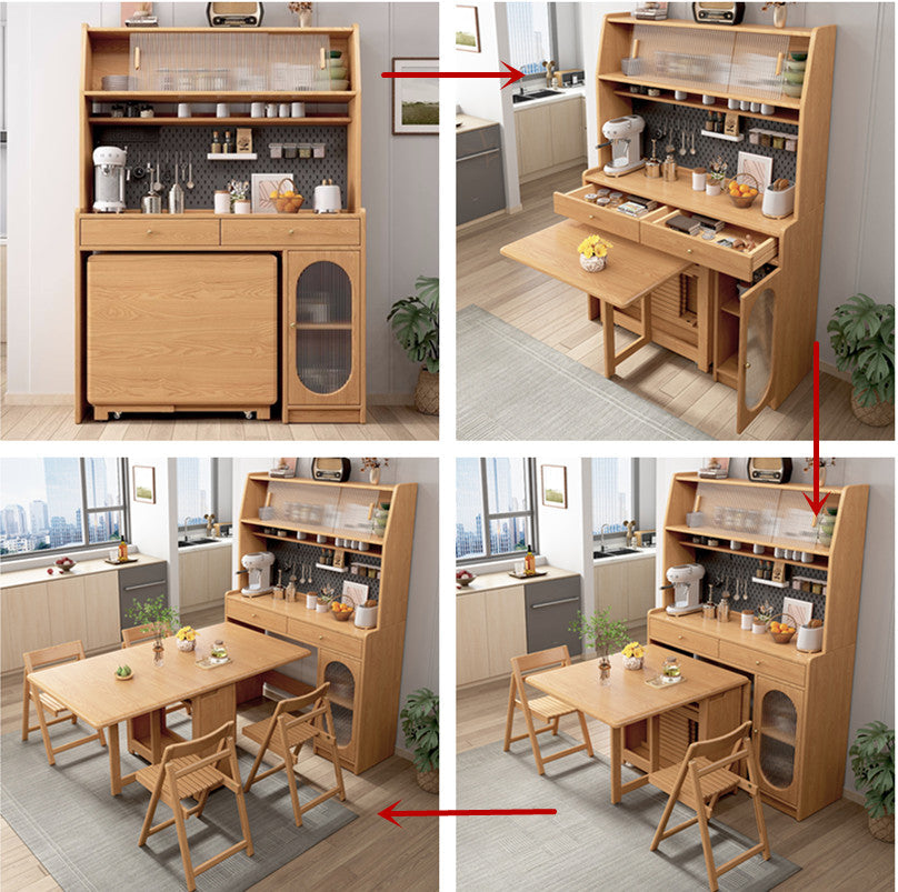 Gabinete de cocina con mesa de comedor de doble hoja abatible y 4 sillas plegables