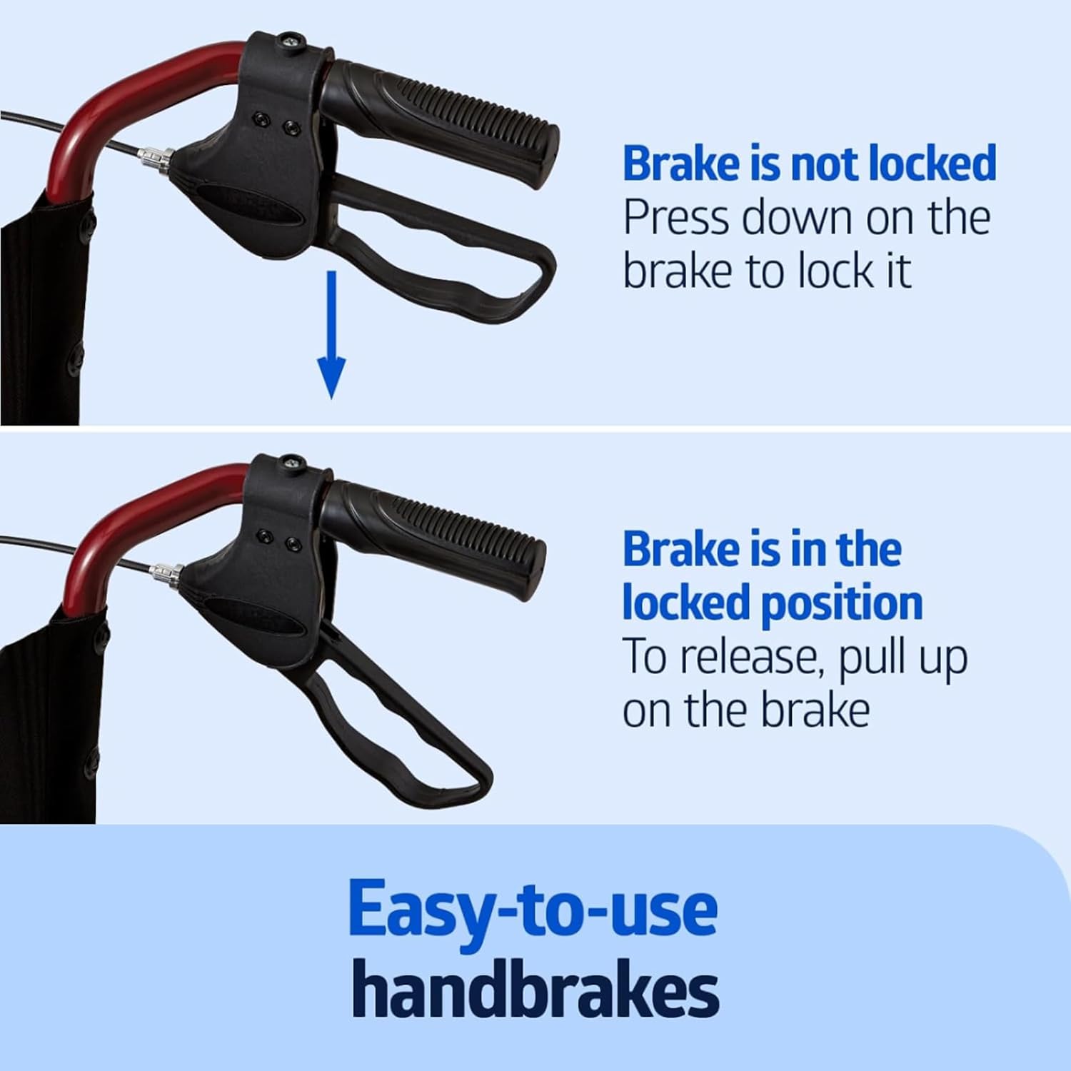 Medline - Silla de ruedas plegable para adultos con freno de mano, Rojo