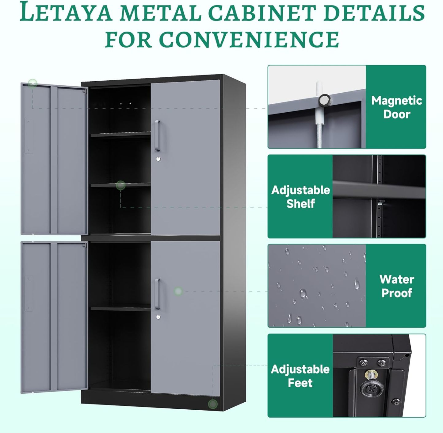 Letaya - Armarios de almacenamiento de metal, 72 pulgadas, clóset de acero con puerta de bloqueo para oficina, hogar, escuela, gimnasio, departamento de bomberos, hotel (color de grano de madera)
