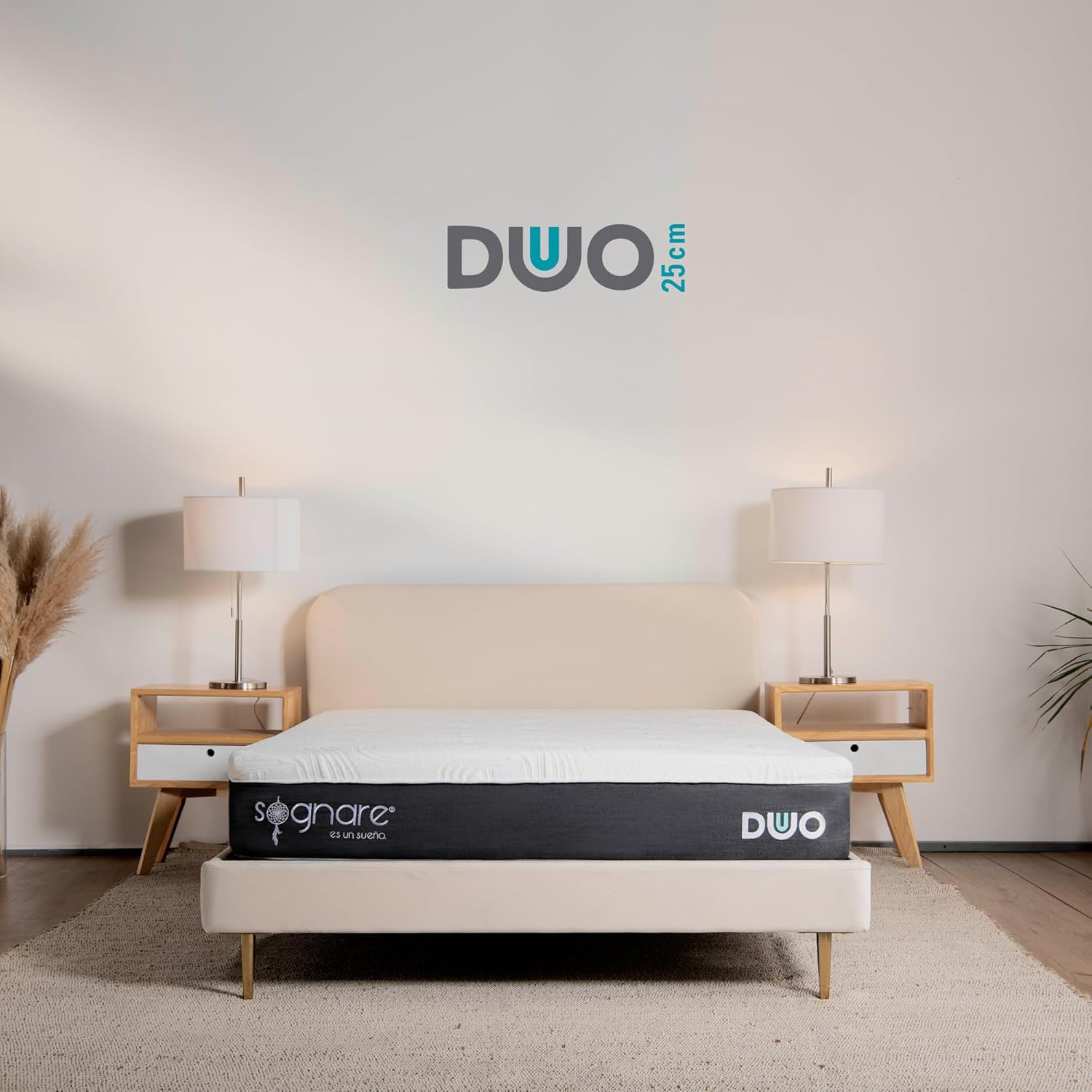 Sognare Duo 2.0 Colchón Tamaño Matrimonial Semi Firme Memory Foam, Funda Hipoalergénica Fácil de Limpiar. 100 Noches de Garantía.