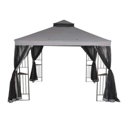 Toldo  Gazebo con Cortinas y Mosquitero Gris 3x3 m