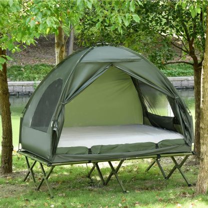 Outsunny - Cuna plegable para 2 personas con tienda, colcha y colchón de aire grueso, tienda de campaña 4 en 1 para senderismo al aire última intervensión, picnic, viajes