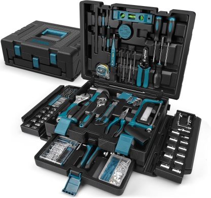 Sundpey - Caja de herramientas llena, 379 piezas, conjunto de herramientas generales para el hogar/reparación de coche, caja de almacenamiento con cajón, conjunto de herramientas generales para el