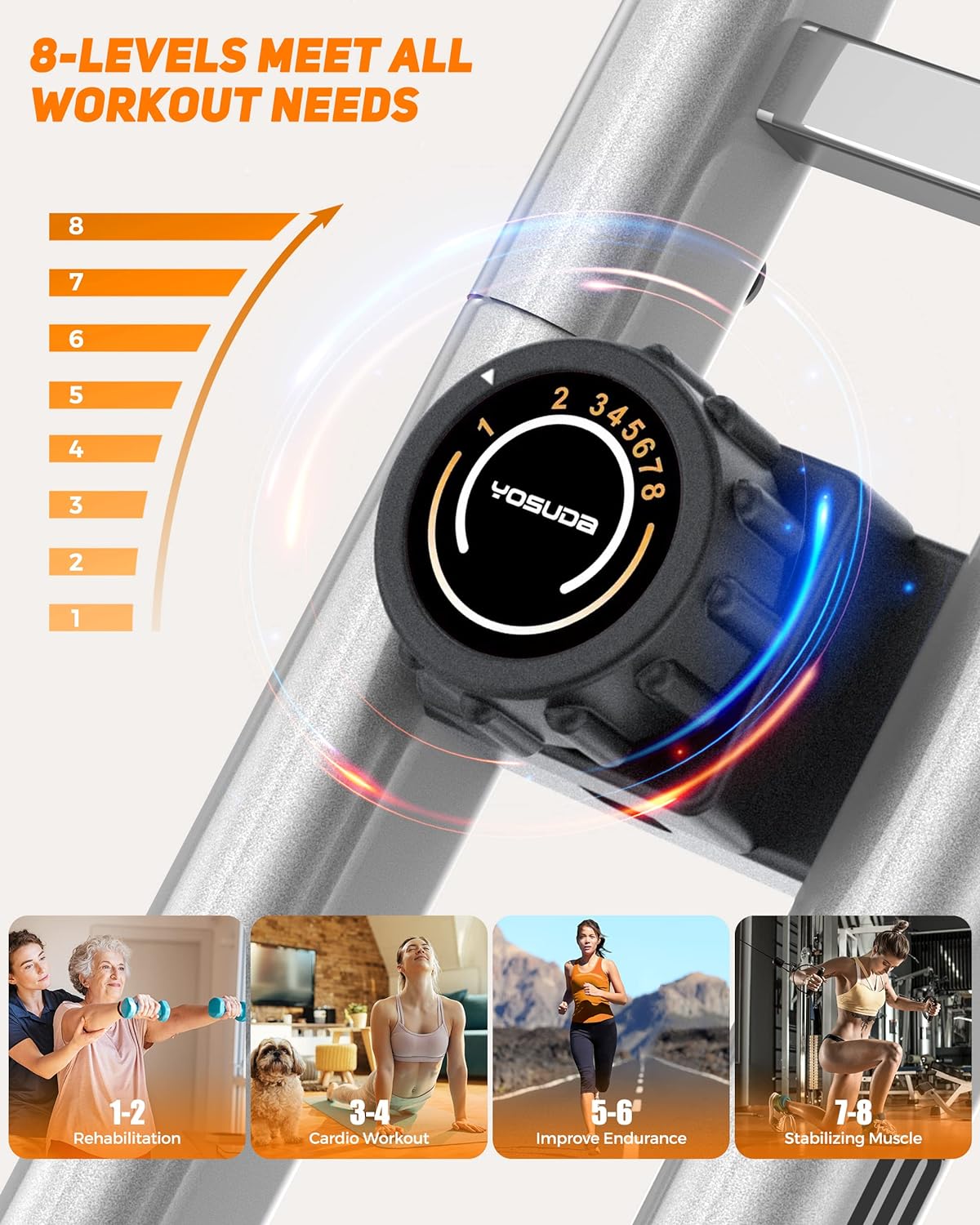 YOSUDA Bicicleta estática plegable 2 en 1 para personas mayores de 270 libras, bicicleta X magnética con 8 niveles de resistencia, para entrenamiento de gimnasio en casa