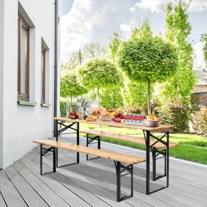 Conjunto De Mesa Y Banco Plegable De Dos Patas, Mesa De Picnic Con Tapa De Madera Plegable, Conjunto De Muebles De Exterior De Madera Maciza Para Actividades Al Aire Libre Y Jardín