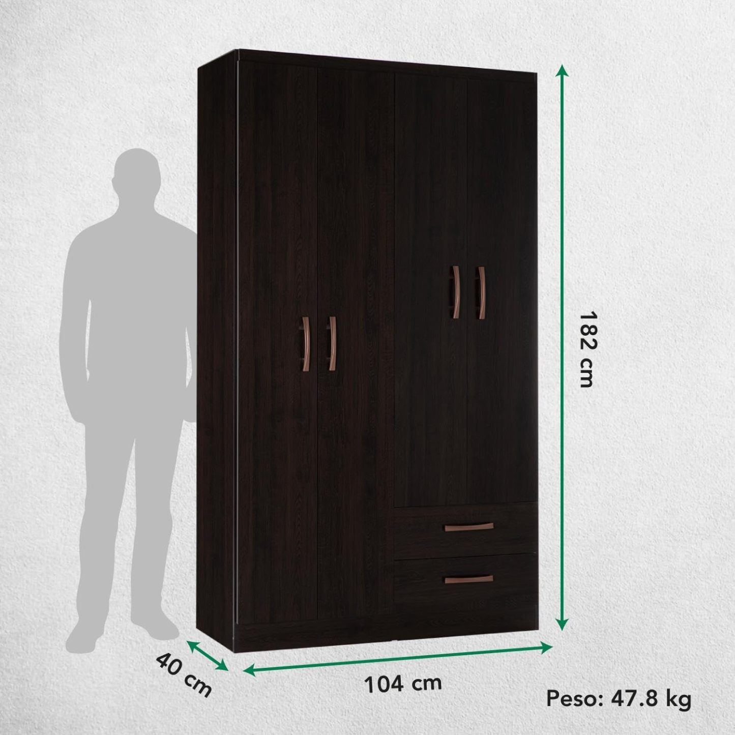 Kingshouse | Ropero De 6 Puertas con 2 Cajones – Color Café – Barra para Colgar – Estructura MDP – Mueble Organizador De Ropa – Armario para Casa, Recámara y Hogar