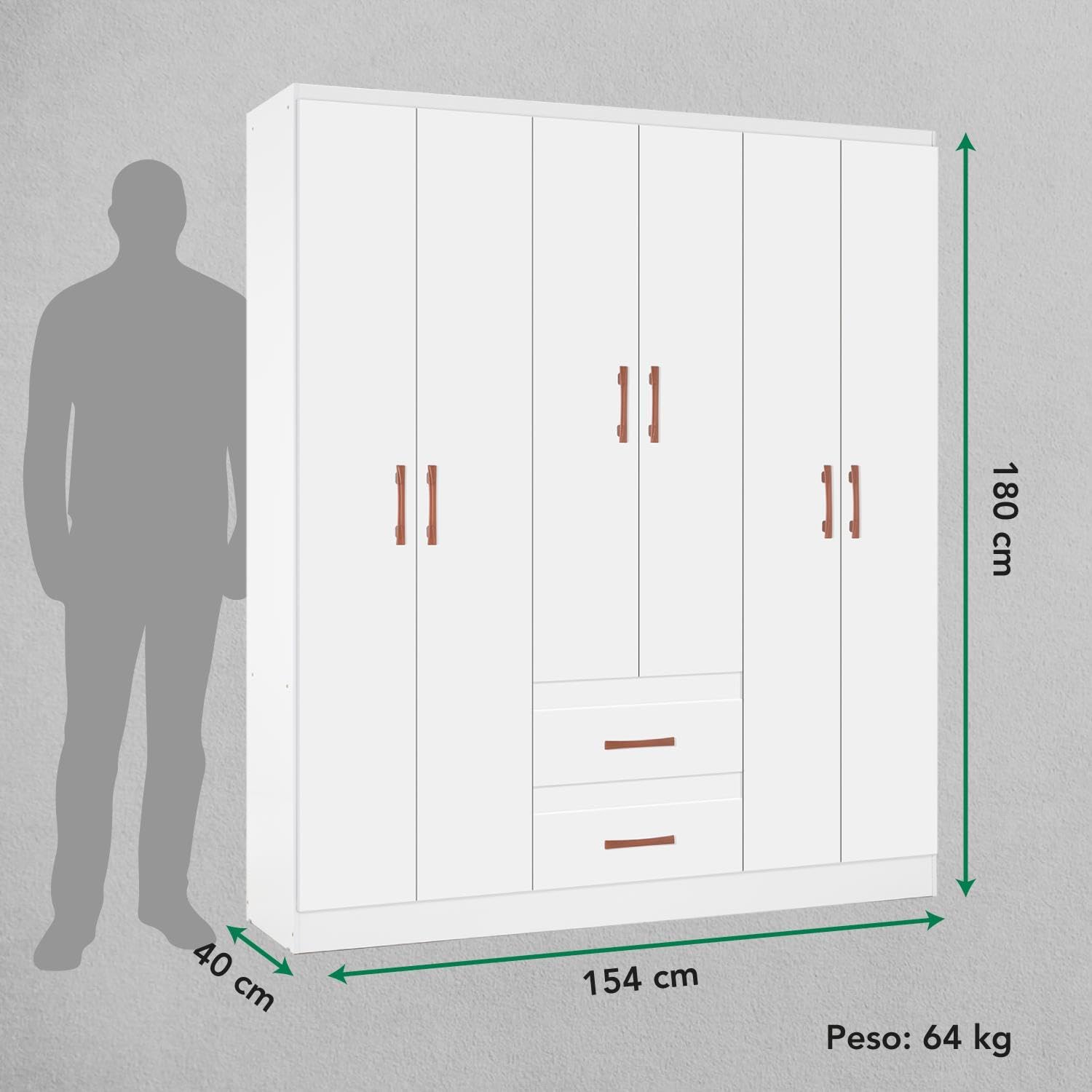 Kingshouse | Ropero De 6 Puertas con 2 Cajones – Color Café – Barra para Colgar – Estructura MDP – Mueble Organizador De Ropa – Armario para Casa, Recámara y Hogar