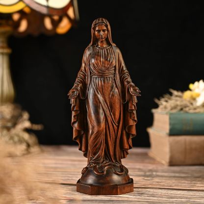 BGCOPPER - Estatua de madera de Virgen María, adorno de figura virgen católica, regalo religioso para decoración del hogar, Navidad, 8.6 pulgadas