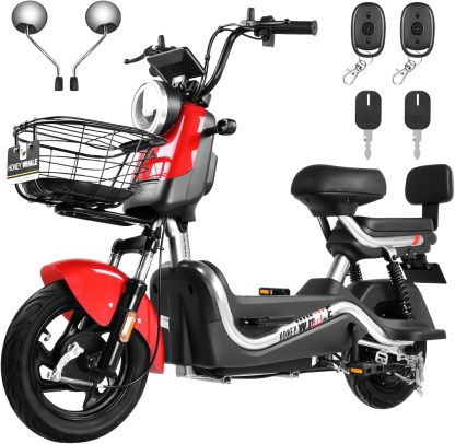 HONEYWHALE U3s Bicicleta eléctrica para adultos, bicicleta eléctrica con alarma, motor máximo 650W, velocidad máxima 31KM/H, autónoma 55-60KM, batería de gran capacidad 20AH, dos asientos----luces de coche