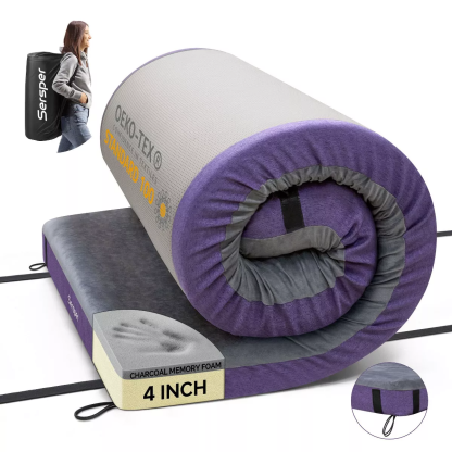 Sersper Colchón de exterior de 4 pulgadas con bolsillo lateral,Impermeable,Portátil,Plegable
